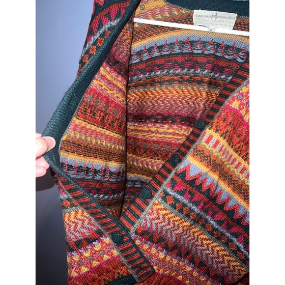 Vintage The Peruvian Collection Multi‎ Colored V-Neck Cardigan SZ L 100% Alpaca - Picture 9 of 9